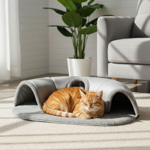 Plush cat tunnel bed - cat,