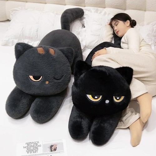 Black cat plush pillow soft - plush,