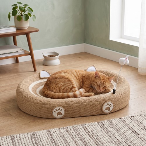 Large oval sisal cat bed - large,